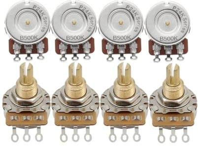 FLEOR Long Brass Shaft Control Pots B500K Audio Taper Potentiometers, 24 Spline Split Shaft D3/8 Inch for Electric Guitar Control Volume Tone, Pack of 8