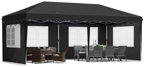 QIUYMGFG Garage carport Pavillon d'extérieur escamotable étanche 3 x 6 m, Tente à Quatre côtés en Tissu Oxford 420D, auvent imperméable Abris de Voiture(Black)