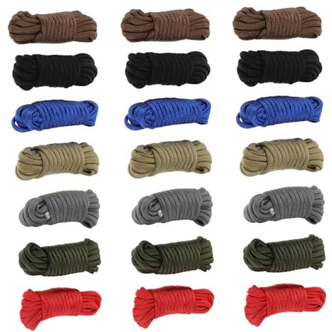 WOONEKY 21 Rollos Camping Trenzada Nylon para Tiendas y Actividades Resistente Abrasión para Senderismo y Emergencias de Colores
