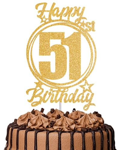 1Pc Happy 51st Birthday Cake Topper – Gold Glitter “Cheers to 51 Years” Decoration | 51 & Fabulous Cake Topper for Women Men | Birthday Party or Anniversary Cake Decor Supplies