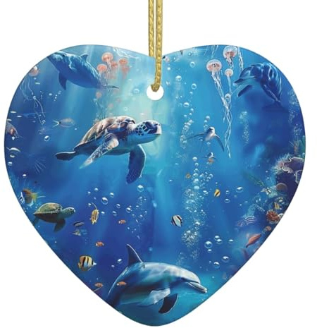 Schildkröten Und Delfine Meeresszene Fische Quallen Korallen Bunt Weihnachtsbaum Deko Weihnachtsanhänger Keramik Weihnachtsdeko Mit Schnur Hängende Ornamente