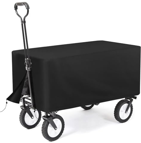 Flymer Garden Trolley Cover 500D Heavy Duty, 128 x 62 x 56 cm | Waterproof, Windproof, Bottom Drawstring, Bottom Buckles, Waterproof Strips, Wagon Rain Cover