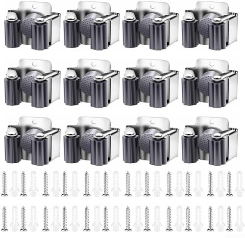 Valixirant 12-pack Steel Wall- Broom Holder Garden Tools Shovels Rakes Spades – Compact 4.5 X 3.8 X 3.2 Centimeters Heavy-duty Gadget Rack Garage Shed or Utility Closet(black)