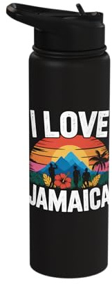 I Love Jamaica Sunset Tropical Island Vibes Stainless Steel Insulated Water Bottle