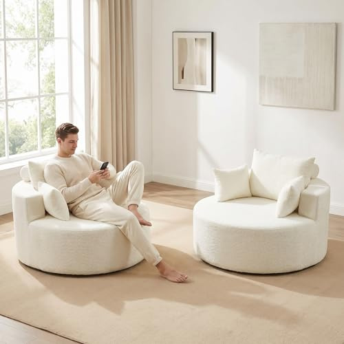 Keine Montage Erforderlich Boneless Couch, Weicher Rundes Sofa | Su & Chan Legence Chenille Cloud Couch, für Lounge, Flur, Empfangsbereich, Lobby, Beige