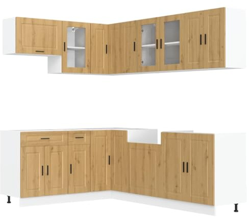 HETFTJN Porto Artisan - Juego de 11 muebles de cocina de madera de roble con armario esquinero y mueble para fregadero para cocinas modernas