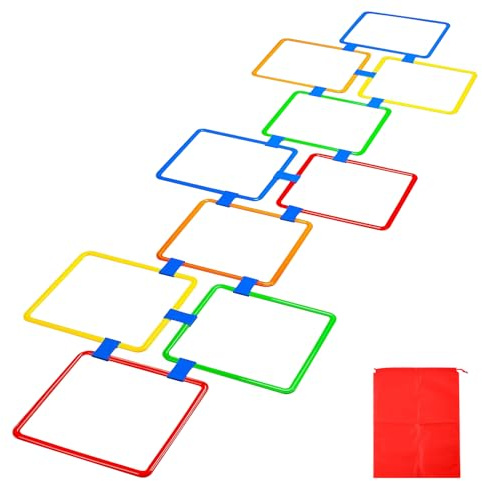 Tapallmy Hopscotch Rings Game, 10Pcs Square Hopscotch Rings 15 Inch Multi-Colored Obstacle Course Fun Play Kids Outdoor Play Equipment