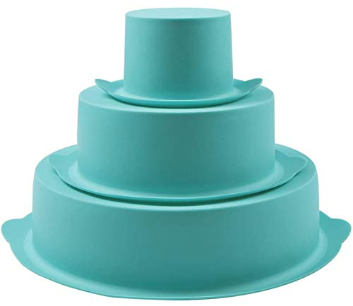 Webake Round Cake Pan Set Silicone Cake Molds Baking Pans for 3 Tier Cake Layer Tin, 8 Inch, 6 Inch, 3 Inch for Birthday, Wedding Anniversary, Halloween, Christmas Party