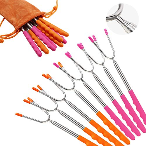 BBQStyle Marshmallow Roasting Sticks, Set of 8 Pack Premium 45'' Extendable Rotating Telescoping Forks for Hot Dog & Smores, Special Safe and Healthy Cookware for Campfire, Camping & Bonfire
