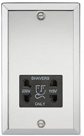 Knightsbridge Bevelled Edge Dual Voltage Shaver Socket in Polished Chrome with Black Insert