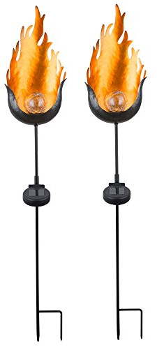 etc-shop Solarleuchte Außenleuchten Steckleuchte Gartendeko, LED-Licht, IP44, Flammen-Effekt, H 93CM, 2er Set