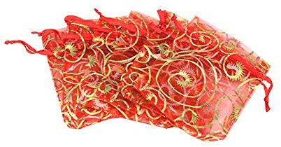 YFZYT 100 Stück Bunte Organzasäckchen Bunte Organzabeutel Schmuckbeutel Geschenkbeutel Christmas Organza Bags Hochzeit Geschenk Mitgebsel Heiraten Fest Party - 10x15 cm/3.94x5.91 zoll, Rot#1