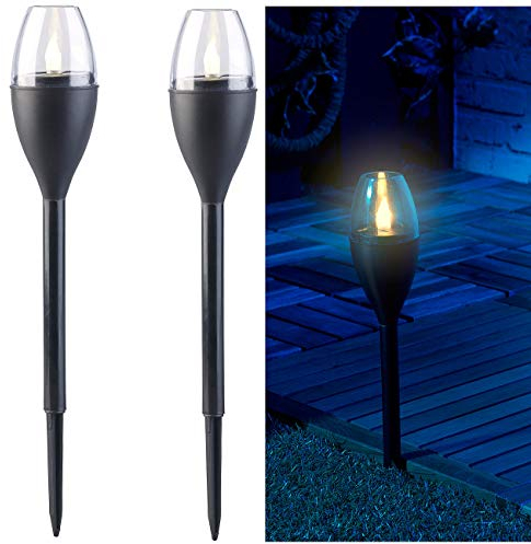 Lunartec Solarfackel Flackerlicht: 2er-Set Solar-Akku-Gartenfackeln, LED in Flammen-Optik, Flackerlicht (Solarfackeln Garten, flackernde Solarlampe, Stimmungslicht)