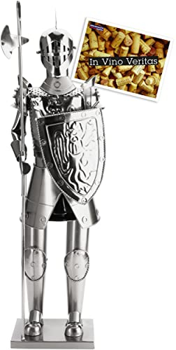 BRUBAKER XXL Weinflaschenhalter Ritter mit Lanze und Schild 63 cm Deko-Objekt Metall Flaschenständer mit Grußkarte für Weingeschenk
