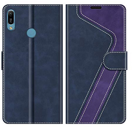 MOBESV Coque pour Huawei Y6 2019, Housse en Cuir Magnétique Fonction Stand Étui pour Huawei Y6 2019 / Honor 8A, Bleu/Violet