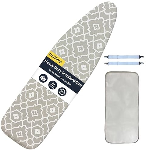 UniSimp® Ironing Board Cover and Pad Up To 137x38 cm, 100% Heavy Duty Natural Cotton Fabric, Chemical-Free, Etra-Thick Felt Padding, Elastized Edges, Machine Washable(Geometric Print)