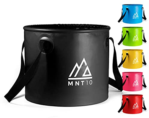 MNT10 Outdoor Falteimer in 15L oder 20L I Faltschüssel aus robustem Planen Gewebe I Als Camping Spülschüssel, Spülwanne oder als Faltbarer Eimer für Camping Geschirr, Besteck (Schwarz 15L)