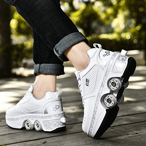 DHTOMC 2 In 1 Sportschuhe,Deformation Rollschuhe,Outdoor Quad Skate, Erwachsene Skate Sportarten Kinder Rollschuhe Mit Einer Radverformung,EUR34
