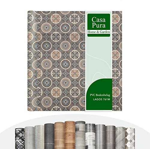 casa pura CV Bodenbelag Plaza - extra abriebfester PVC Linoleum Bodenbelag Meterware (geschäumt) Vinylboden - Lagos 761M - edle Fliesenoptik - Oberfläche strukturiert - (200x100 cm)