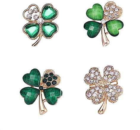 4Pcs Broches et Pins, Bijoux Broche Broche, Broches, Broches Quatre Feuilles, Broches Cristal, Broches Boutonnière Strass, pour Femmes