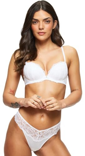 Ann Summers Sexy Lace Padded Plunge Bra, Fuller Bust DD+, A-G Cup, Curve-Enhancing Womens Underwear with Padded Cups & Underwire, Removable Mini Pads for Smaller Sizes, Adjustable Straps White