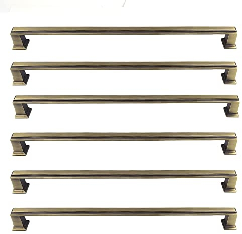 Art Deco Style Handles (Sets of 6), Boss Bar Bow Handles 128mm, 192mm, 288mm. Mat Antique Brass Finish. for Kitchen Cabinet & General Furniture by FFF. (288mm Between fixings)