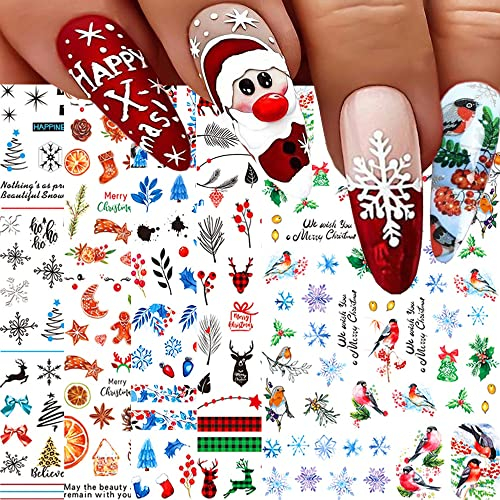 Nagelsticker Weihnachten, 3D Schneeflocken Nagelaufkleber Selbstklebend Weihnachtsmann Rentier Schneeflocke Nagel Abziehbilder DIY Nagel Dekorationen(5Blatt)