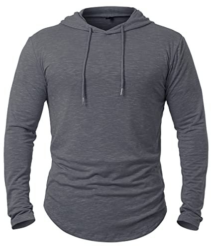CARWORNIC Men's Quick Dry Hooded Tops Lightweight Running Hiking Athletic Hoodies Long Sleeve Thin Breathable Golf Top Active Sports Gym T-Shirt Men Outdoor Casual Fishing T Shirt Dark Grey