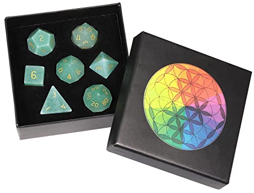 Nupuyai Grüner Aventurin Stein Polyedrische Würfel Edelsteine Set, 7 Stück Heilsteine Set Tischspiele für Dungeon and Dragons Würfel DND RPG MTG Würfelspiel Geschenk