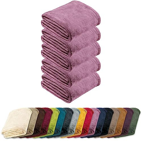 REDBEST Microfaserdecke Amarillo 5er-Pack, Fleece-Wohndecke, Sofadecke Orchidee Größe 150x200 cm - kuscheliger Teddyfleece, pflegeleicht, waschbar