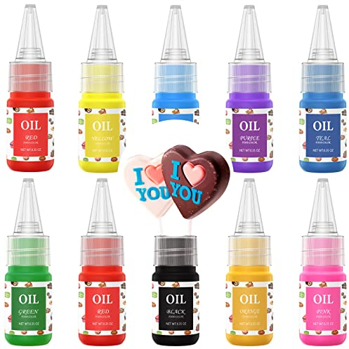 E-Kongton Colorant Alimentaire Soluble dans les Graisses Chocolat - Couleurs Vives Colorant Base d'Huile Inodore Colorant Alimentaire Très Concentré Décoration de Gâteau 10 Bouteilles (10ml/bouteille)