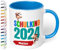 Geschenk zur Einschulung für Mädchen und Jungen: personalisierte Tasse Schulkind 2025 Affen-Motiv mit Namen, Cambridge Blau