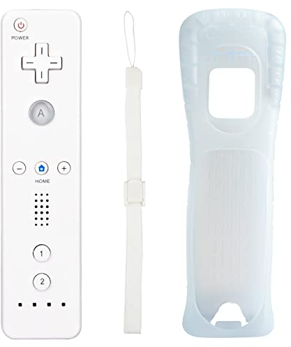 Aukuoy Mando Controller para Nintendo Wii/Wii U, Controlador de Sensor de Movimiento inalámbrico para Nintendo Wii Consola, con Funda de Silicona y Correa de Mano (Blanco)