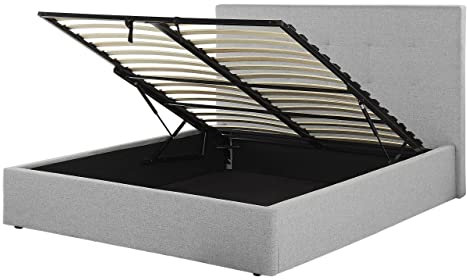 Beliani Polsterbett Polyester grau 140 x 200 cm mit Stauraum gestepptes Kopfteil Lorient
