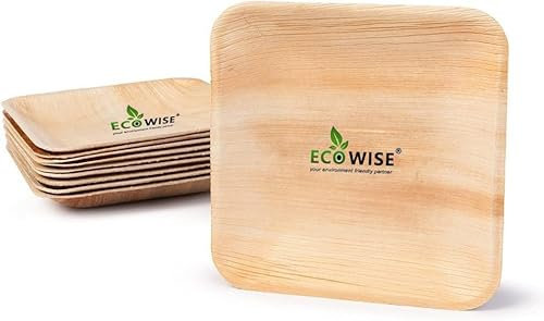 Best House Disposable Palm Leaf Plates 6” (15cm) Square Compostable Dinner Plates Eco-Friendly Biodegradable Heavy-Duty Wooden Plate for Wedding, Party and Picnic, 100 Pieces