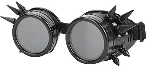 Alomejor Steampunk Brille - Vintage Spike Brille, Doppelschichtig, Winddicht, Punk Cosplay Brille f¨¹r Kost¨¹mparty (Schwarz)