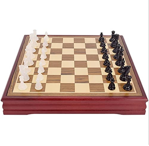 Juego de ajedrez con Tablero de ajedrez de Madera y Piezas de ajedrez de ágata de Cristal Blanco y Negro Hecho a Mano para Regalos