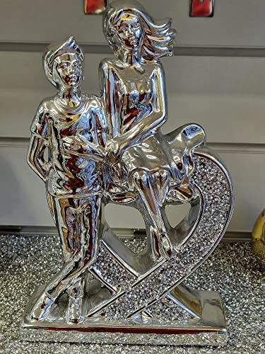 Biznest Crushed Crystal Diamond Romantic Couple Heart Ornament Silver Showpiece Love Gifts For Girlfriend, Boyfriend, Birthday, Husband, Wife