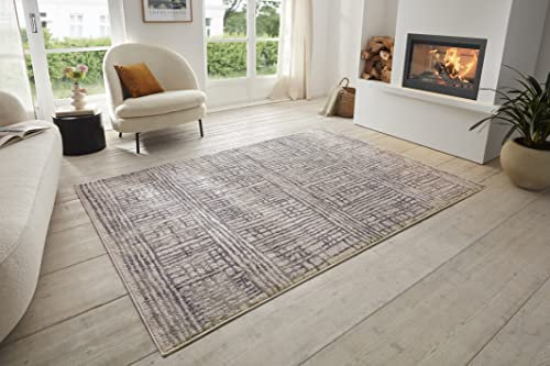 Hanse Home Sole Teppich Wohnzimmer – Kurzflor Modern Abstrakt Meliert Used Look im Vintage Stil, ÖKO-TEX Wohnzimmerteppich für Esszimmer, Kinderzimmer, Jugendzimmer, Flur – Creme Grau, 240x340cm