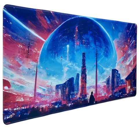 Hosimoln Tapis de Souris de Jeu, Tapis de Souris étendu Taille 90x40CM épaisseur 2MM, Tapis de Souris d'ordinateur antidérapant et étanche avec Bords Cousus pour jeux/bureau/maison-90x40 Cybercity