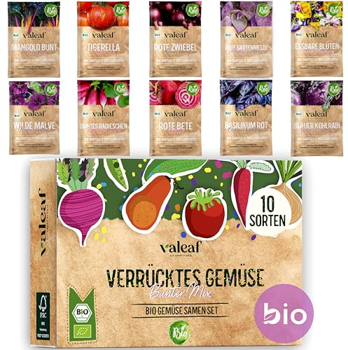 valeaf BIO Verrücktes Gemüse Samen Set I Saatgut Set mit besonderen Gemüsesamen I züchte buntes Gemüse I Mini Pflanzset I Crazy Veg I Gemüse Samen Set I Garten Anzuchtset Gemüsesamen Geschenk