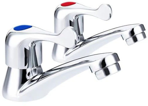 VONATES Bathroom Taps, Pair of Basin Taps Chrome, Thickened and Lengthened Bathroom Faucet Set, Hot and Cold Faucet for Balcony Basins