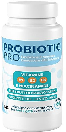 MB2 Probiotic-pro - Probiotici Cani e Gatti per ripristinare la flora batterica intestinale - 60cp con Inulina, FOS, MOS, Maltodestrine, Vitamine del gruppo B per ridurre i disturbi gastro-intestinali
