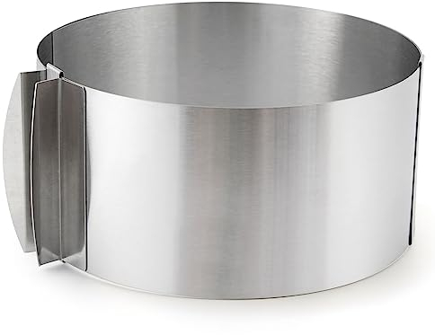 Lifeant Tortenring Verstellbar 8cm Hoch 16-30 cm, Qualität Profi Backring, eingravierter Skala und Befestigungsclips, Rostfreier Edelstahl, Silver