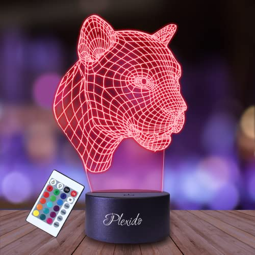 Plexido Nachtlicht Schwarzer Panther Leopard Illusion Lampe 3D Nachttischlampe Geschenk für Kinder Personalisiert Graveur Weltraum Kinderzimmer LED Licht Fernbedienung 16 Farbwechsel Wohnzimmer