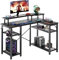 TREETALK Computer desk, L-shaped Corner Desk with 2-Layer Storage on Both Sides,PC Laptop Table with Large Monitor Stand,Desk Lamp Stand, 2 PCS Hooks for Office Home (Black Carbon Fiber)