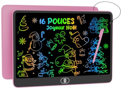 16 Pouces LCD Tablette D'écriture Coloré Ardoises de Gribouillage, [Plus Lumineuse] Electight Enfants Tablettes Graphiques, Effaçable & Réutilisables, Anniversaire, Educatif Cadeau pour 2-7 Ans, Rose