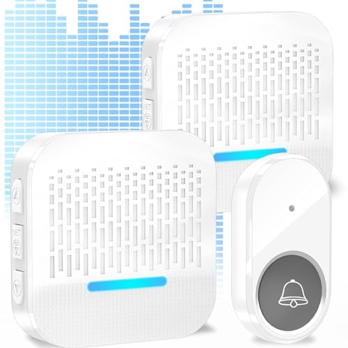 SURFOU Campanello Senza Fili Da Esterno Impermeabile Wireless 300M Distanza Trasmettitore Casa interno Ricevitore 55 Suonerie 5 Volumi Indicatori LED (Bianco, 2 ricevitori + 1 trasmettitore)