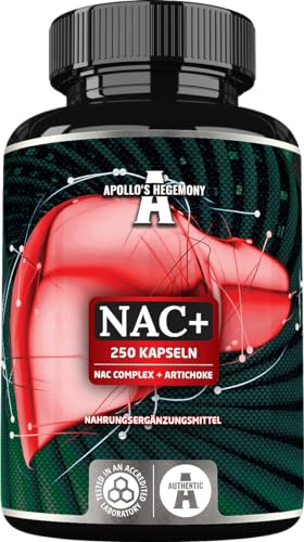 NAC + 600 mg - N-Acetyl-L-Cystein und Artischocken-Extrakt, 250 vegane Kapseln, 8-Monats-Vorrat, Nahrungsergänzungsmittel zur Unterstützung der Leber- und Verdauungstraktfunktionen, Apollo's Hegemony