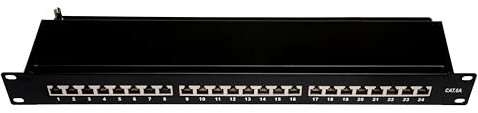 BIGtec Patchpanel 24 Port CAT6a 19 Zoll schwarz Patchfeld Verteilerfeld geschirmt 24x RJ45 Anschluß 19 Rackeinbau Servermontage Netzwerkschrank